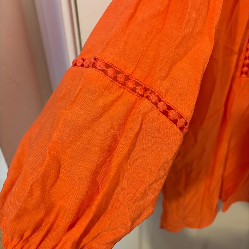 Notations Orange Button Up Blouse With Pintucks A… - image 6